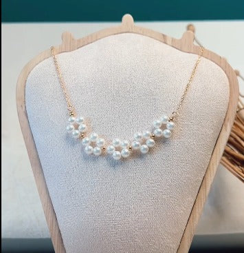 CrystalDots Petite Pearl Cluster Necklace — Gold Chain Layering Necklace