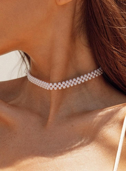 CrystalDots Classic Pearl Choker — Minimal Pearl Necklace